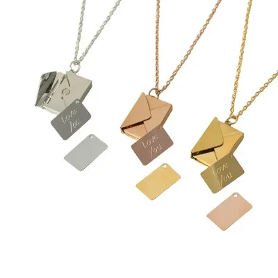 Waterproof Engraving Hidden Love Letter Pendant Necklace Gold Plated Stainless Steel Envelope Necklaces Couple Gift