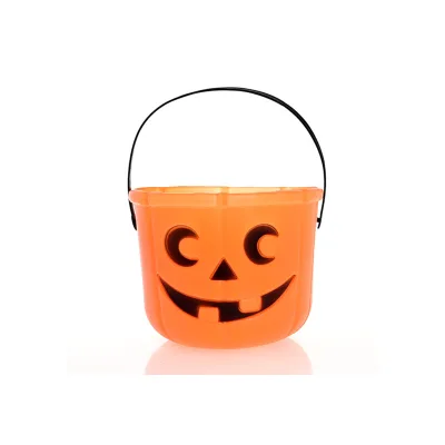 Orange Plastic Jack - O - Lantern Pumpkin Bucket with Handle for Halloween Treats