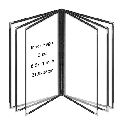 8.5*11inch Leather Menu Cover Waterproof Restaurant Recipe Book Holder Transparent Menu Silver Corner Hotel Restaurant Supplies