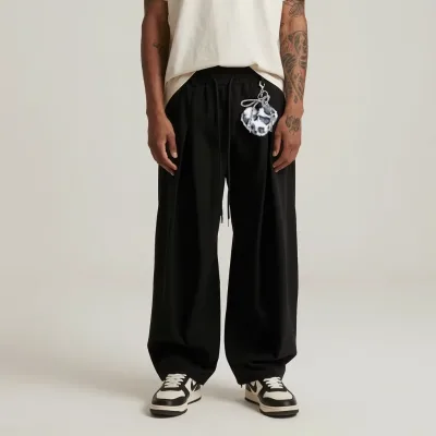 Y2K Gold Foil Totem Print Loose Wide-Leg Sweatpants Mid-Waist Elastic Casual Streetwear Apparel Men's Pants Women's Cargo Baggy