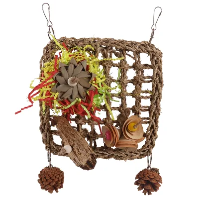 Natural Grass Parrot Climbing Net Self-Pleasure Swing Nut Pine Cone Ring Decoration Special Bird Toy for Boredom Bird Supplies