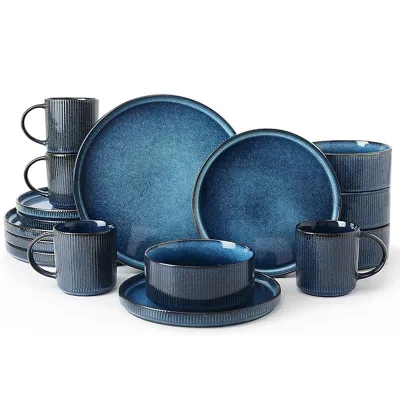 Luxury European 16 Pcs Ceramic Dinner Set High-end Porcelain Bowls Plates for Family Household Use