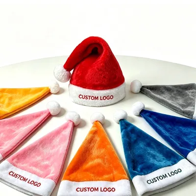 Hot Sale Custom Logo Velvet Business Giveaway Promotion Christmas Hat Reusable Festive Christmas Hat