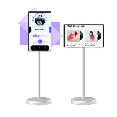 Indoor Rechargeable Smart Android TV Monitor Touch Screen Portable Display with Wireless Wheels Floor-Standing Unit