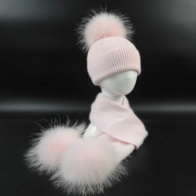 Winter Warm Knitted Hat Cute Baby Hats in Stylish With Big Pompom Knitted Beanie Baby Hat and Scarf