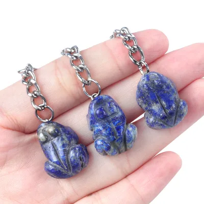 DIY Healing Stone Natural Crystal Agate Stone Small Lapis Lazuli Frog Keyrings