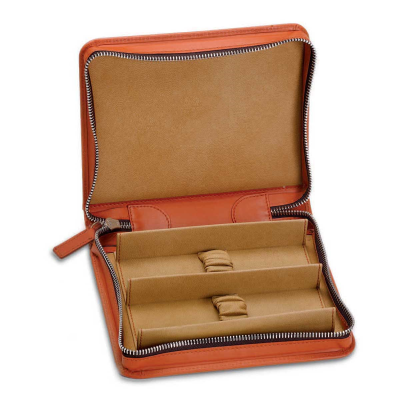 Luxury Brown Leather Zipped 2 Watches Leather case for Traveling