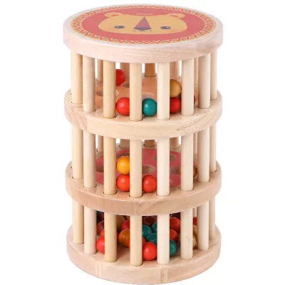 Wooden Classic Baby Rain Rattle Toy Toddler Educational Maze Rain Rattle Dexterity Toy Kids Wooden Baby Rattle Toys