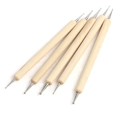 Wood Handle 5-Piece Double-Headed Nail Art Dotting Pens & Brushes Set Portable Nail Art Tools Wholesale