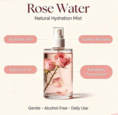 Organic Rose Water Toner Vitamin C E Oil-Free Liquid Moisturizer All Skin Types Hydration Firming Private Label Luxury Adults