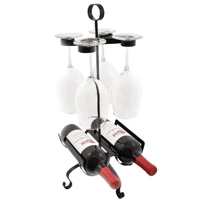 Manufacture Counter Top Wine Bottle Holder Table Top Wine Rack and Glass Holder Metal Wine Holder