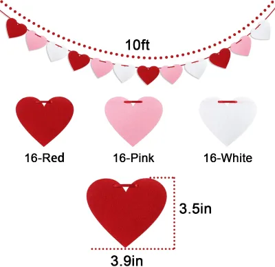 Promotion Factory Price Valentine's Day Multi-color 100% Polyester Felt Heart Garland