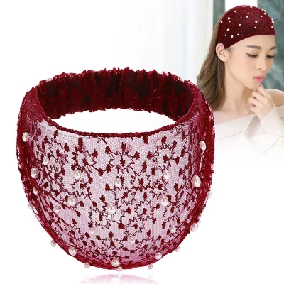HZM-60888 Bling Boho Headbands Pearl Headband Wide African Head Wrap Stretchy Hair Bands Yoga Hair Accessories