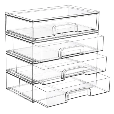 Stackable Clear Acrylic Drawer Organizer for Cosmetic & Bathroom Storage