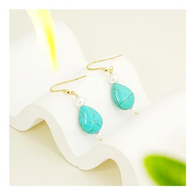 S925 Sterling Silver Stud Earrings with Turquoise Pendant Bulk in Stock