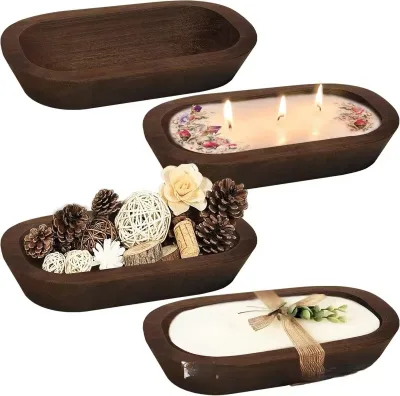 Custom Eco-Friendly Modern Paulownia Wood Hand Carved Boat-Shaped Durable Soy Candle Bowl for Weddings Easy-to-Use & Safe