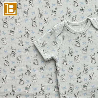 BILU Blue Cute Rabbit Digital Printed Double Layer Cotton Seersucker Fabric for Baby Clothing