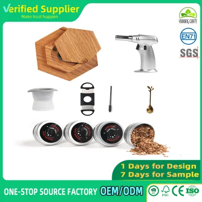 Red Oak Hexagonal Cocktail Smoker Kit With Butane Torch Wood Chips Spoon Tongs Brush Bar Whiskey Smoking Infuser Gift Box