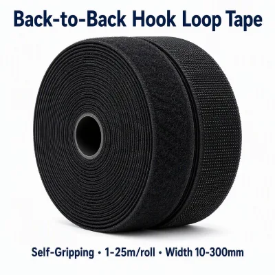 Back-to-Back Self-Gripping Hook Loop Tape Roll, Hook on One Side Loop on Other, 1-25m/Roll, 10-300mm Width