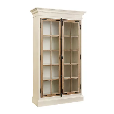 Retro Solid Wood Display Wine Cabinet with Antique Glass Doors and Sideboard