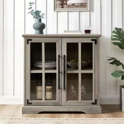 Kitchen Storage Cabinet Buffet Sideboard with 2 Glass Doors and Adjustable Shelf Display Cabinets Dining Room Furniture