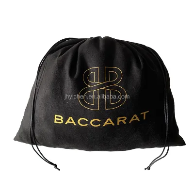 28x34cm Custom Silver Logo Black Suede Drawstring Briefcase Dust Bag Promotion Pouches for Handbag