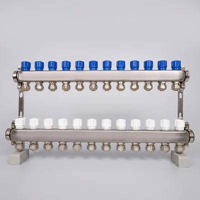Factory Wholesale 12-Way Stainless Steel Floor Heating Manifold With Flow Control for Apartment Hydronic Heating OEM Custom Logo