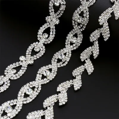 Factory Direct Sale Delicate 8-Shaped Eyes Bow Leaf Crystal Rhinestone Claw Chain Trim Lace for DIY Dress or Bag Design