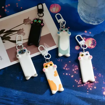 Plastic Long-strip Cat Keychain Cute Cartoon Soft Adorable Animal Bag Charm Couple Bestie Backpack Accessory Gift