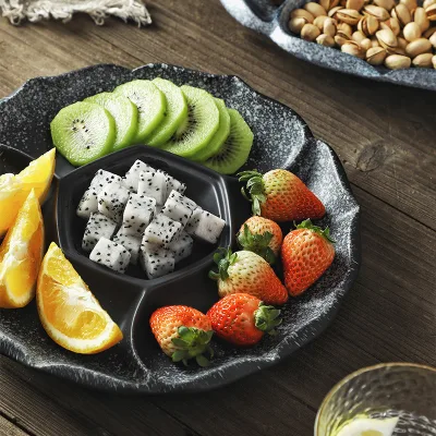 Ceramic Fruit Plate Home Living Room Snacks Melon Seed Plate Divided Dry Fruit Plate for Parties