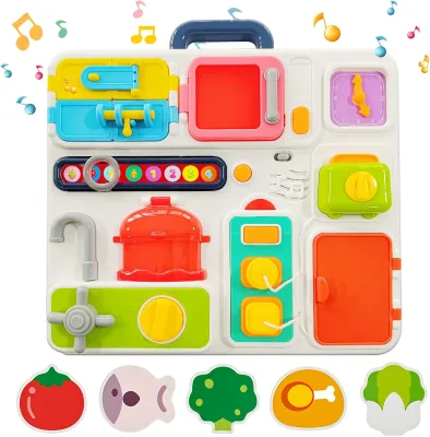 Montessori Educational Kids Interactive Learning Kitchen Busyboard Toys Toddler Activity Developing Sensory Busy Board