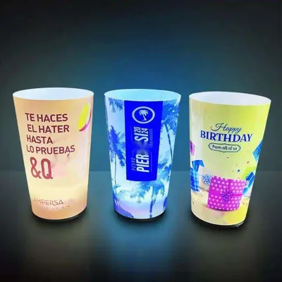 OEM 14OZ 16OZ Led Plastic Cups Liquid Water Activated Light up Cups Led Flashing Beer Cup for Night Club Party