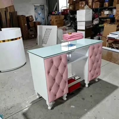 High Grade Equipment pink Velvet Workstation Desk Commercial Nail Beauty Salon Manicure Table