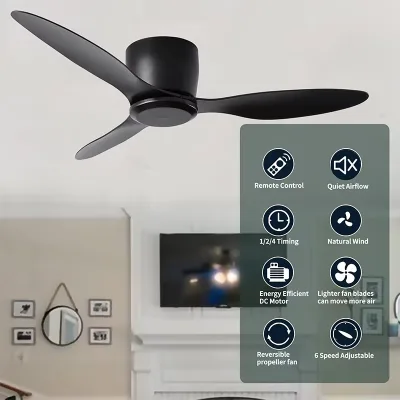 3 Black Blades Hot Style  Living Room Indoor High Speed Silence Good Quality Ceiling Fan Without Light