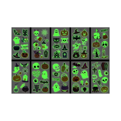 10 Types Glowing Tattoo Halloween Decoration with Spider Skulls Witch Pumpkin Bat Party Game Props Small Gift Party Supplies