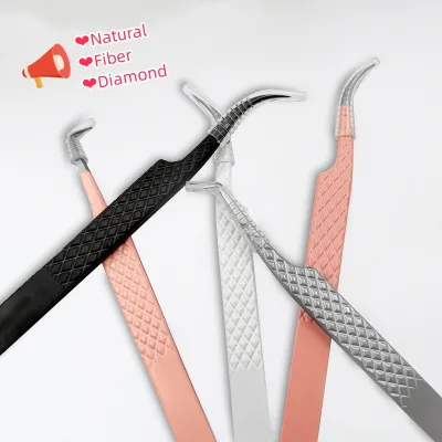 Hot Selling High Precisionl Customize Your Logo Natural Fiber Diamond Tip 45 70 90 Degree Eyelash Extension Tweezers