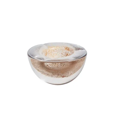 Decorative Thick Glass Snack Bowl with Gold Glitter & Smooth Rim Handmade Bowl for Candy Fruit Storage Hotel Lobby Decor