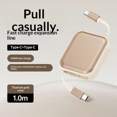 Portable Retractable 240W USB-C Cable Braided Shielding PVC Jacket for MacBook Android Phones Tablets Fast Charging Data Sync