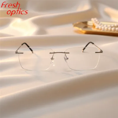 Custom Logo 2026 Fashion Retro Small Frame Rectangle Rimless Men Specs Eye Glasses