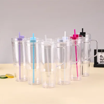 Classic 40oz Double Wall Insulated Acrylic Tumbler Reusable Snowglobe Cup with Predrilled Snow Globe Lid and Straw for Juice