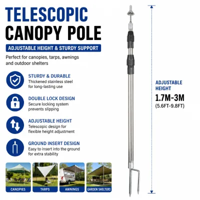 Adjustable Stainless Steel Telescopic Tent Poles Storage Bag Lightweight Awning Poles for Camping Tarp Shelter Plastic Grip