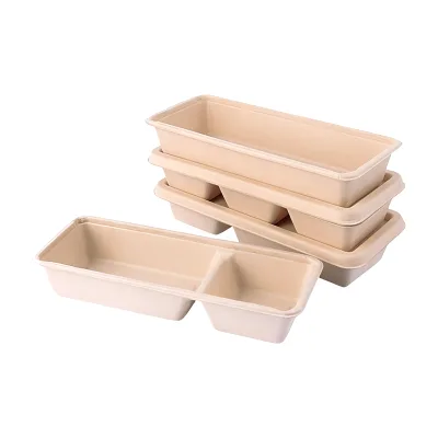 Eco-friendly Degradable Customized Green Disposable Sugarcane Taco Container Disposable 3 Grid Taco Container Box