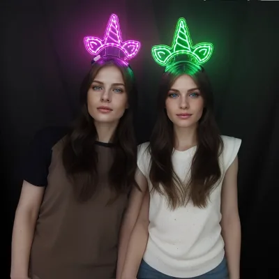 RICHSHINING Wholesale Girls' Favor Colorful Cute LED Unicorn Headband Plastic LED Hairhoop Decoration for Birthday Party