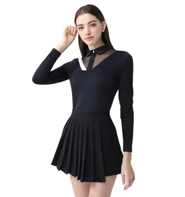 Golf Women's Short Dress Golf Women's Long Sleeve Top Sports T-shirt Ladies Lace Collar Shirt Spring Autumn Golf Woman Wear