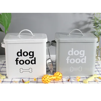 Pet Food Container Dog Treat and Food Storage Tin with Lid and Serving Scoop Included