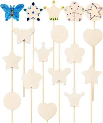 Wooden Fairy Wand Kids DIY Princess Magic Wand Crown Heart Butterfly Moon Handcrafted Wooden Wand