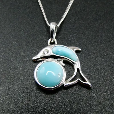 Blue Natural Dominic Larimar Jewelry Silver Larimar Dolphin Pendant for Engagement Wedding Gift