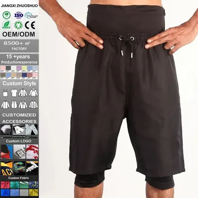 Custom Covering Shorts Men Double Layer Swimwear Shorts Mid Waist Inner Compression Solid Eco-Friendly