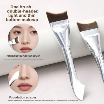 Ultra Thin Silver One-line Brush Crescent-shaped Foundation Brush Multi-functional Brush Beauty Makeup Tool