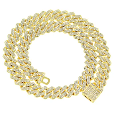 DUYIZHAO Trendy Hip Hop Style Alloy Full Diamonds 14mm Miami Cuban Link Chain Necklace for Men
